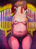 Marla Bendini, At Least Buy Me Dinner First, 2023, acrylic, aerosol spray paint and colour pencil on canvas