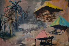 Natural High by Indy Paredes, 2023, limewash and acrylic on canvas, offered Nov 2023