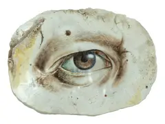 Gregory Halili, Self Portrait on Shell, 2023, oil on Philippine gold-lip mother-of-pearl shell