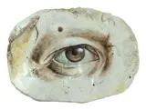 Gregory Halili, Self Portrait on Shell, 2023, oil on Philippine gold-lip mother-of-pearl shell