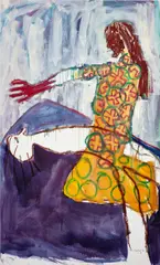 Ndapfugama Wani by Portia Zvavahera, 2014, oil-based printing ink and oil bar on canvas mounted to panel, sold Mar 2022