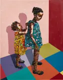Marcellina Akpojotor, A Beautiful Day (Kasiena's diary), 2019, acrylic on fabric and paper collage on canvas