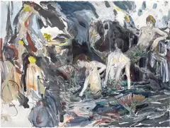 Hernan Bas, Study for Listening Party, 2007, oil, acrylic, gouache and graphite on paper