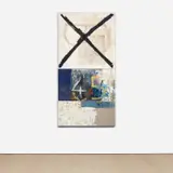 Oscar Murillo, definitive 45, 2014, oil, oilstick, found paper collage and string on canvas, in 2 parts