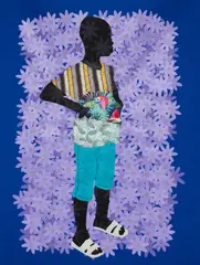 Bestander by Raphael Adjetey Adjei Mayne, 2021, acrylic and sewn T-shirt collage on canvas, sold Mar 2022