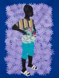 Raphael Adjetey Adjei Mayne, Bestander, 2021, acrylic and sewn T-shirt collage on canvas