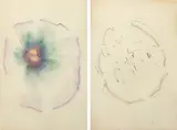 John Altoon, Flower (Male); Flower (Female), 1967, India ink and watercolor on paper mounted to board, in 2 parts