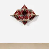 Sanford Biggers, Banneker, 2016, antique quilt and gold leaf on birch plywood