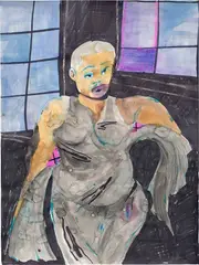 Jonathan Lyndon Chase, Dance Dress in the Dark, 2019, marker, watercolor, pen, nail polish, glitter and plastic stone on paper