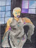 Jonathan Lyndon Chase, Dance Dress in the Dark, 2019, marker, watercolor, pen, nail polish, glitter and plastic stone on paper