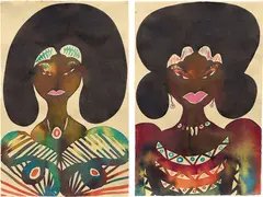 Two works: (i-ii) Untitled by Chris Ofili, 2007, watercolor and graphite on paper, sold Mar 2022