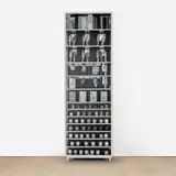 Juan Muñoz, The Crossroads Cabinets: March, 1999, pewter figures, duct tape and resin in steel, Masonite, and glass vitrine