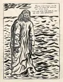 Untitled (Nearer and nearer, as He felt, to where He should see ships burn. CROSS AND HAVE DONE WITH IT, YOU ARE SAFE — AND I AM DESOLATE.) by Raymond Pettibon, 1987, ink on paper, offered Mar 2022