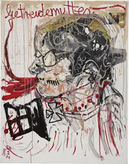 Jonathan Meese, Getreidemutter, 2005, oil, paper and photograph collage on canvas