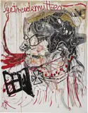 Jonathan Meese, Getreidemutter, 2005, oil, paper and photograph collage on canvas