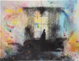 Friedrich Kunath, Frühling und Schicksal (Spring and Fate), 2009, silkscreen, watercolor, acrylic, lacquer and mixed media on canvas