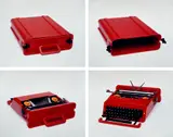 Christopher Williams, "Valentine" typewriter, 1969, plastic (ABS); design Ettore Sottsass jun., Perry King; manufacture Ing. C. Olivetti & Co. S.p.A., Italy; h 11.5 cm, inv.no. V6.3-393; August 26, 1996 (Nr. 1–4), 1996, Ilfochrome print, in 4 parts