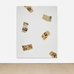 Untitled by Lucien Smith, 2013, newspaper, papier-mâché and polymer varnish on canvas, sold Mar 2022