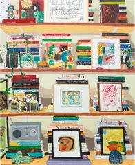 Adrianne's Bookshelf by Hilary Pecis, 2020, acrylic on canvas, sold May 2022