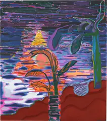 Shara Hughes, The Not Dark Dark Spots, 2017, oil and dye on canvas