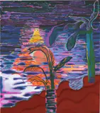 Shara Hughes, The Not Dark Dark Spots, 2017, oil and dye on canvas