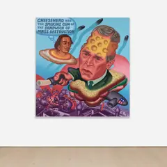 Peter Saul, Bush Over Baghdad, 2003, acrylic and oil on canvas