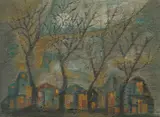 Alice Rahon, Main Street, 1952, oil and sand on wood