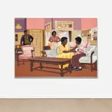 Cornelius Annor, Asempa Aba Fie (Good News in the House), 2021, acrylic and fabric collage on canvas