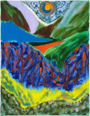 Cozy Crescent by Shara Hughes, 2018, oil and acrylic on canvas, sold May 2022