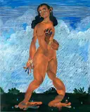 Bony Ramirez, Las Perlas Traen Lágrimas, 2020, acrylic, colored pencil, oil pastel, plastic pearls and paper on canvas