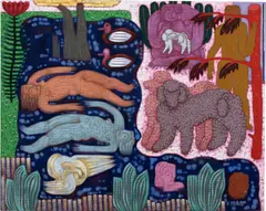 Lilac Wall by Sophie Larrimore, 2021, acrylic and water soluble crayon on unprimed linen, sold May 2022