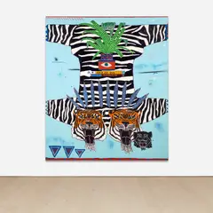 Untitled by Jordy Kerwick, 2021, oil, acrylic, spray paint and charcoal on canvas, sold May 2022
