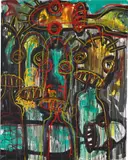 Aboudia, Abidjan Street Kids II, 2015, acrylic, oil pastel and posca on canvas