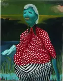 Simphiwe Ndzube, Dimbaza, An Ancient Relative of Sikasa, 2018, acrylic and inkjet printed canvas collage on canvas