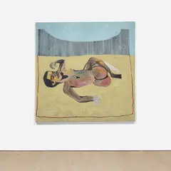 Jonathan Lyndon Chase, Man Lying in Garden Bed, 2016, acrylic and marker on cotton bed sheet
