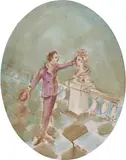 Elizabeth Peyton, Ludwig II Caresses Marie Antoinette, 1993, oil on canvas