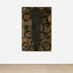 Rashid Johnson, Beyond, 2013, branded red oak flooring, black soap and wax