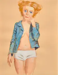 Sentimental Woman by John Currin, 1996, gouache on paper, sold May 2022