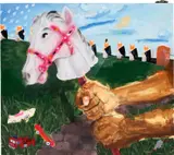 Pat Phillips, Untitled (A Horse With No Name), 2019, acrylic and spray paint on canvas mounted to panel with toy car