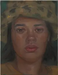 Ana in a Leopard Hat by Chloe Wise, 2020, oil on linen, sold Sep 2022