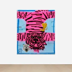 Untitled by Jordy Kerwick, 2020, oil, acrylic, and spray paint on canvas, sold Sep 2022