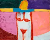 Cape Woman by Katherine Bradford, 2019, acrylic on canvas, sold Sep 2022