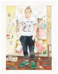 Isolation Studio Self Portrait by Rebecca Ness, 2020, gouache and graphite on paper, sold Sep 2022