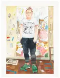 Rebecca Ness, Isolation Studio Self Portrait, 2020, gouache and graphite on paper