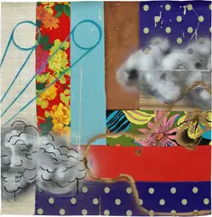 QC #13 by Sanford Biggers, 2013, acrylic and spray paint on textile and fabric collage mounted to archival paper, sold Sep 2022