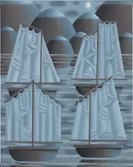 Four Ships by Laurens Legiers, 2020, oil on canvas, sold Sep 2022