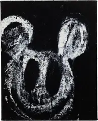Untitled Mickey by Joyce Pensato, 1995, enamel on linen, sold Sep 2022