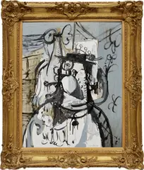 George Condo, White + Grey Composition, 1989, oil on canvas, in artist's frame