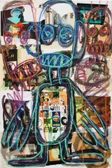 Aboudia, Untitled, 2013, acrylic, printed paper collage and oilstick on canvas