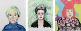 Marc Richards, Three works: (i) Andy Warhol ; (ii) Frida Kahlo ; (iii) Yayoi Kusama, 2018, pastel on paper